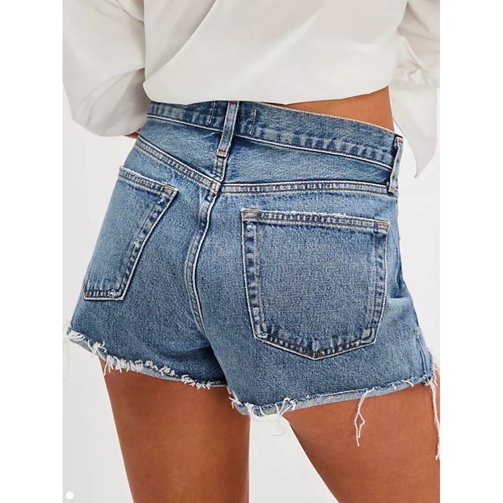 AGOLDE Parker Denim Shorts 25 Blue High Rise Cutoff Distressed Organic Cotton - Picture 2 of 9